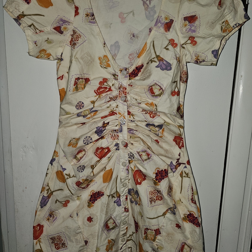 Free People Floral Mini Dress - Spring Fruit And Floral Pattern Dress W/ Pockets